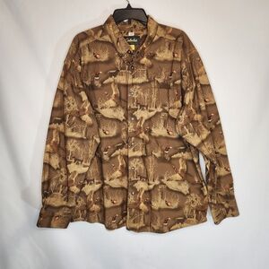 Cabela's Pheasant Print Brown Patterned Men's ButtonDown Long Sleeve Shacket 2XL